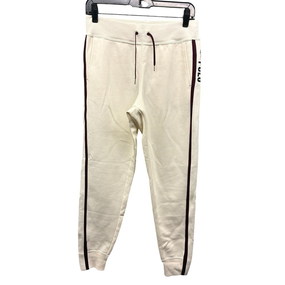 Polo Ralph Lauren Jogger Pants Women's S Cream Side Stripe Logo Lounge Preppy